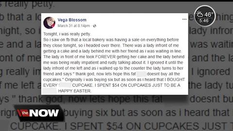 Woman buys all cupcakes in bakery to get back at another customer