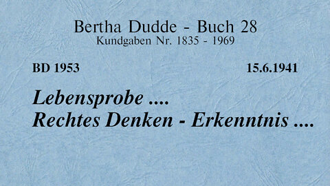 BD 1953 - LEBENSPROBE .... RECHTES DENKEN - ERKENNTNIS ....