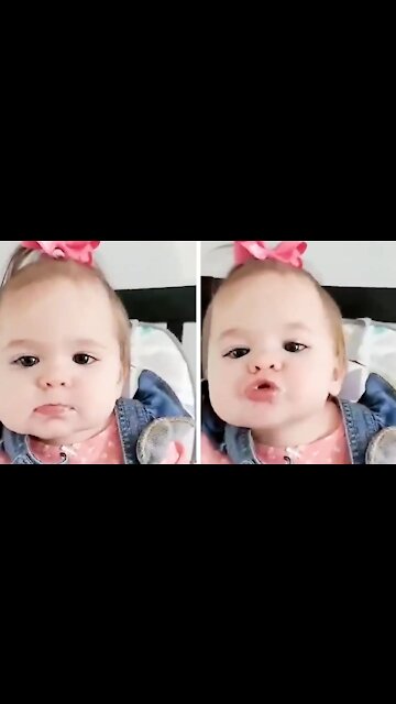 Funny Baby Trying To Whistle Along With His Mother