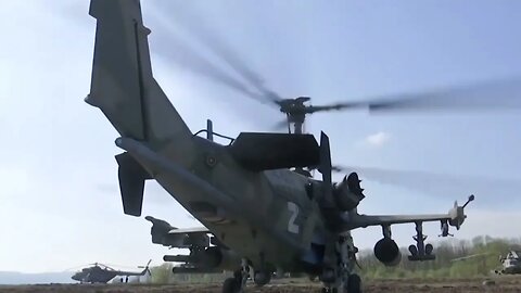 footage of the operation of the Ka-52 Mi-8AMTSh helicopters army aviation of the Russian Aerospace