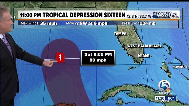 Tropical Depression Sixteen forms in the Caribbean Sea