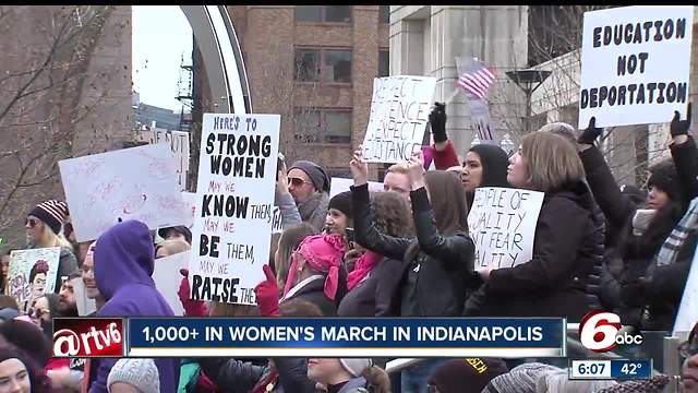 Hundreds gather for Women's March and rally in downtown Indianapolis