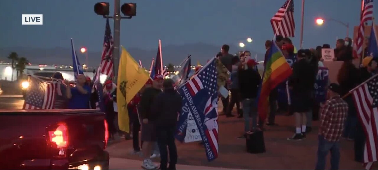 Demonstrators gather in support of Trump at Clark County Election Department