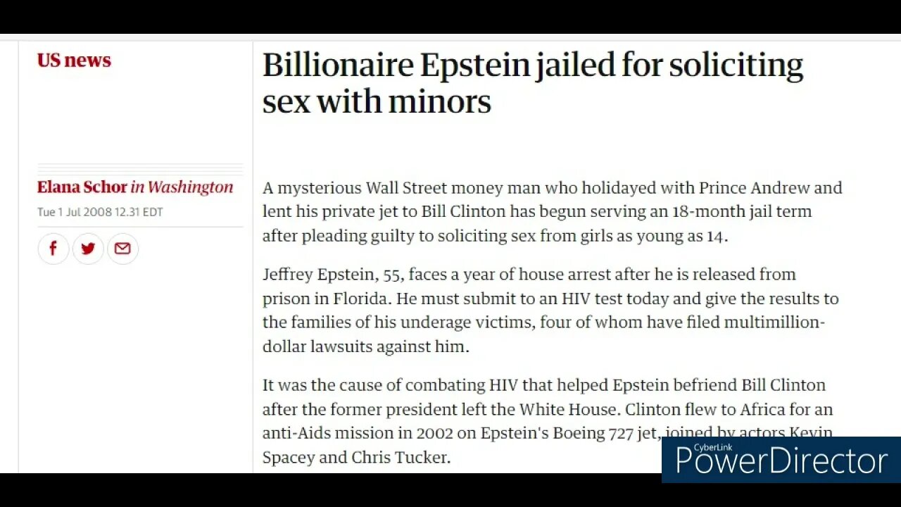 Billionaire Epstein jailed for soliciting sex with minors, Tue 1 Jul 2008 12.31 EDT