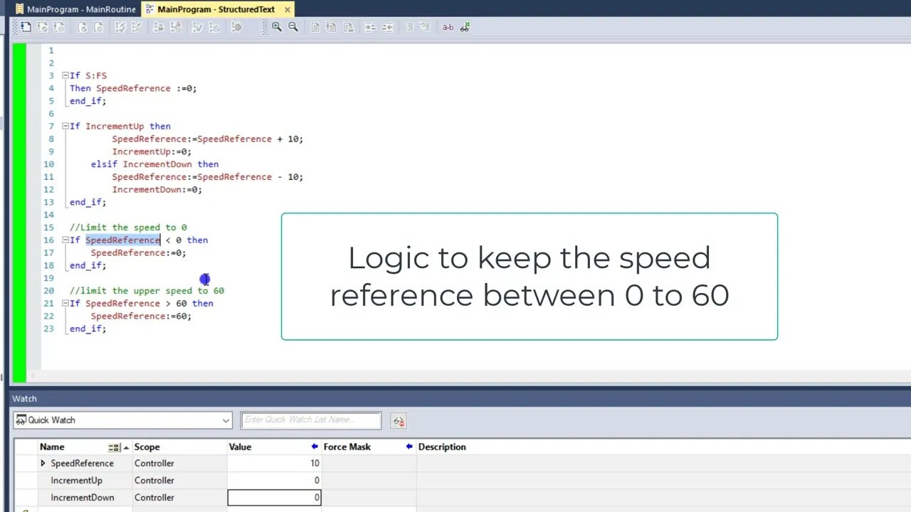 Structured Text Logic To Limit Speed Reference Using Rockwell Automation's Studio 5000