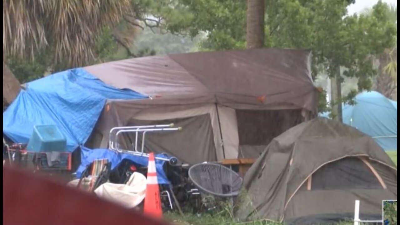 John Prince Park inhabitants wait for emergency shelter amid storms, flooding