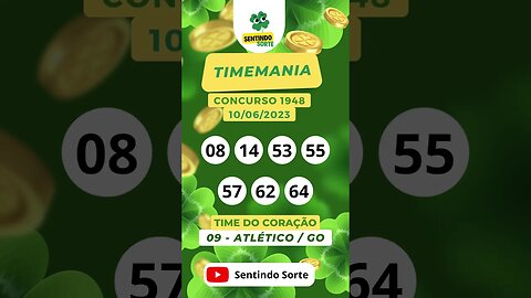 🍀 Resultado TIMEMANIA 1948 | 10/06/23 | Sentindo Sorte #shorts