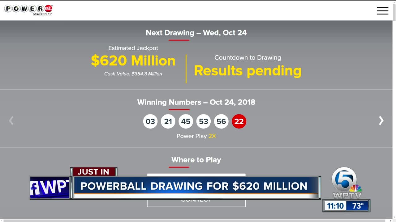 Numbers drawn for $620 million Powerball jackpot