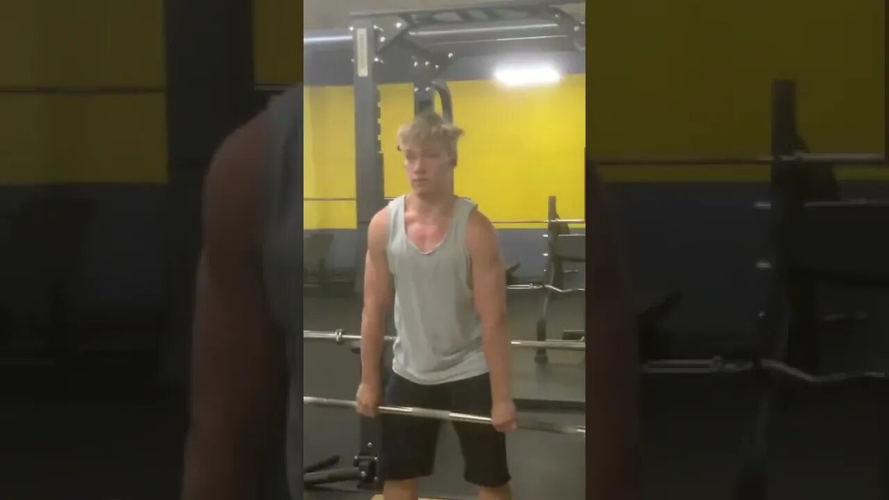 15 year old goes a bit to heavy on shrugs 100KGX7 #gym #shorts #exercise