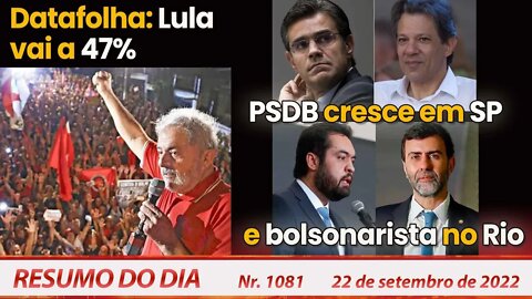 Datafolha: Lula vai a 47%, PSDB cresce em SP e bolsonarista no Rio - Resumo do Dia Nº 1081 - 22/9/22