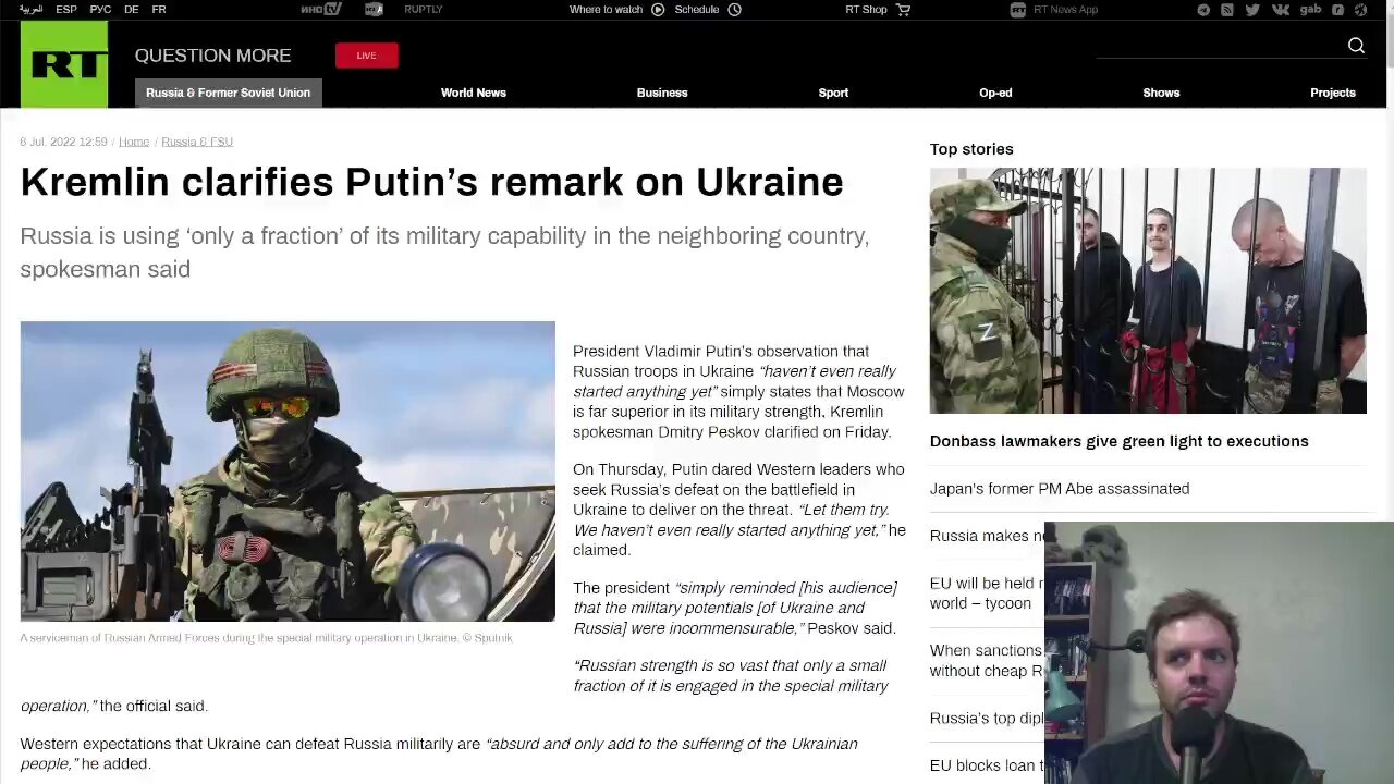 Putin's comments indicate that he's holding back militarily