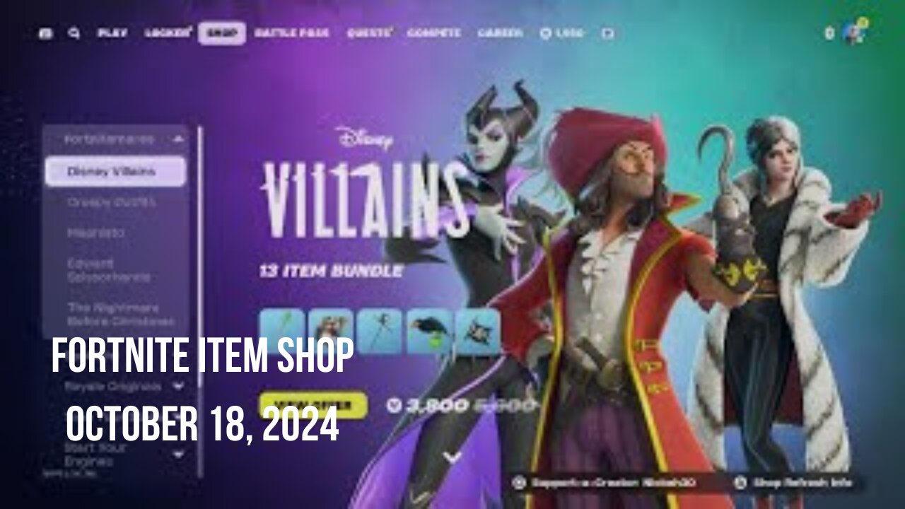 Fortnite Item Shop|October 18, 2024(*New* Disney Villain Bundles)