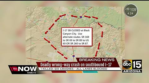 Wrong-way driver responsible for 6 car crashes; 1 person killed