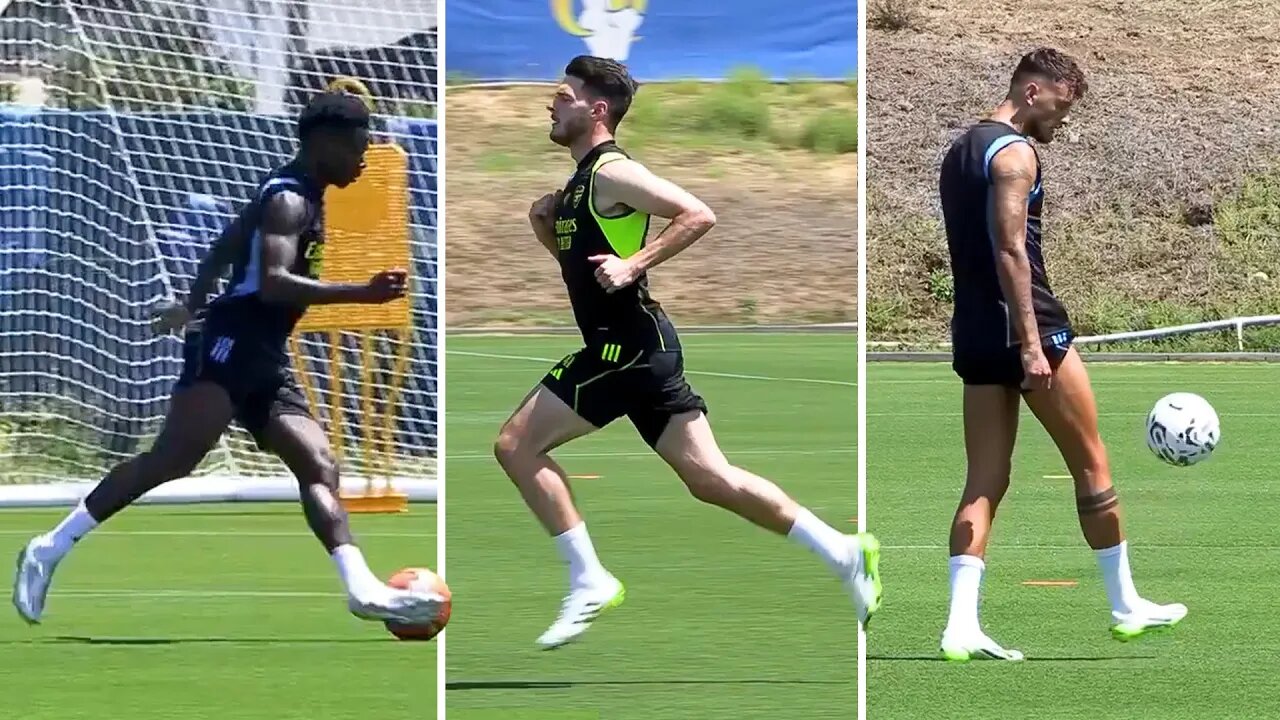 Declan Rice joins his new teammates as Arsenal train in sunny Los Angeles ahead of Barcelona match