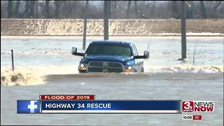 Truck stuck in floodwaters