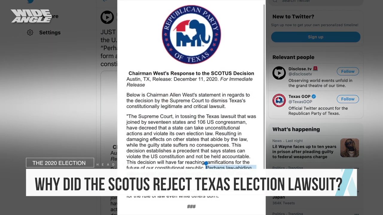 Wide Angle with Brendon Fallon ~ Why did the Supreme Court reject Texas' election lawsuit?