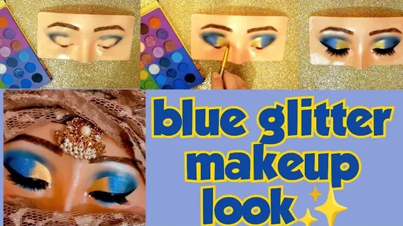 Easy Eye Makeup Tutorial on Dummy | Bridal Eye Makeup | Blue Glitter makeup | tutorial step by step