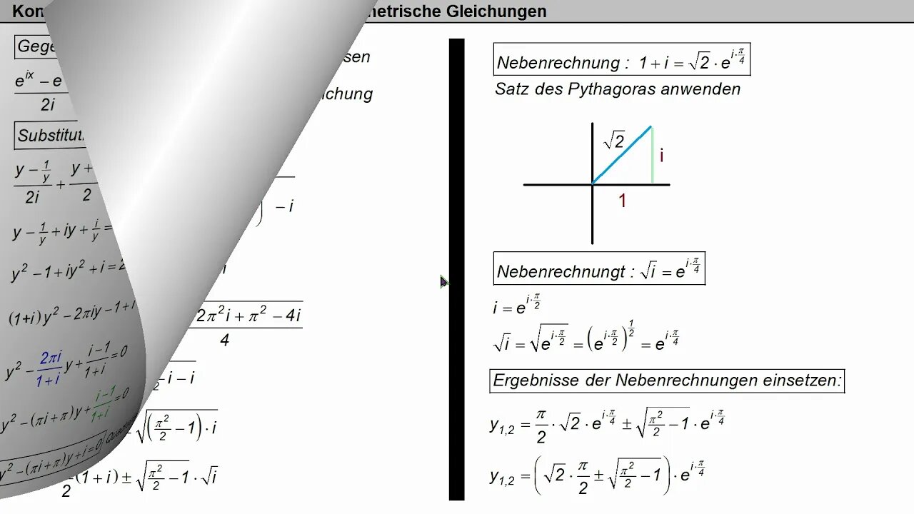 Trigonometrische Gleichungen im Bereich komplexer Zahlen ►sin(x)+cos(x)=π