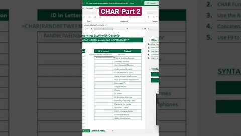 CHAR Formula #excel #learnexcel #exceltips #excercise #microsoft #excelpro #exceltricks #data