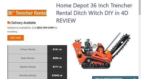 Home Depot 36 Inch Trencher Rental Ditch Witch DIY in 4D REVIEW Part1