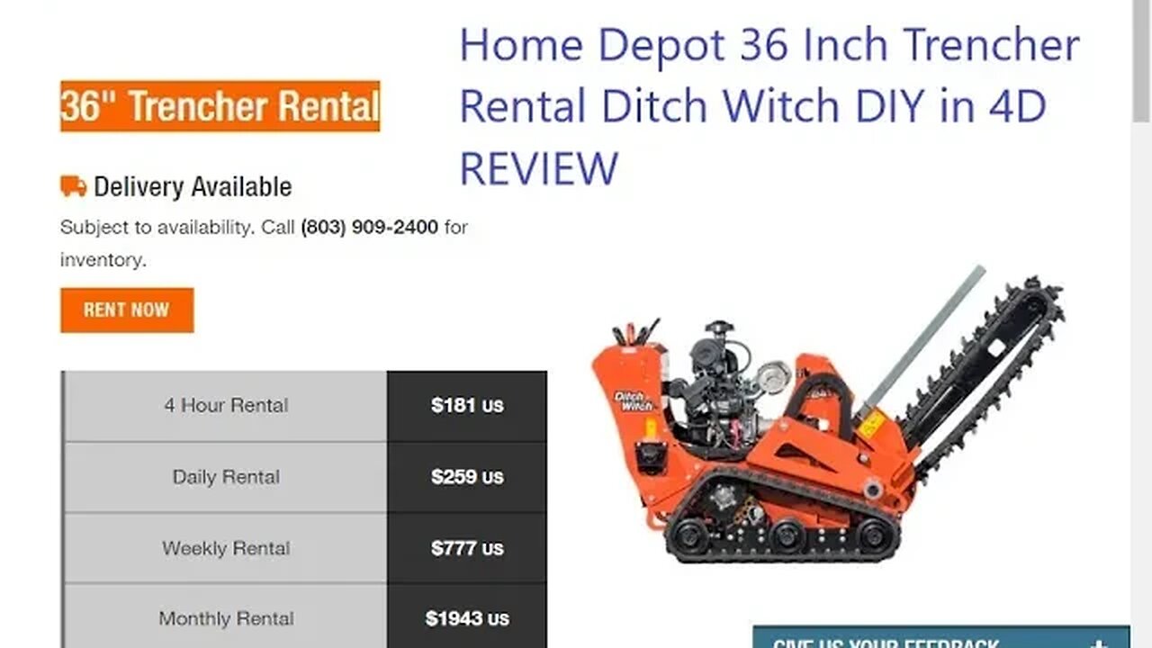 Home Depot 36 Inch Trencher Rental Ditch Witch DIY in 4D REVIEW Part1