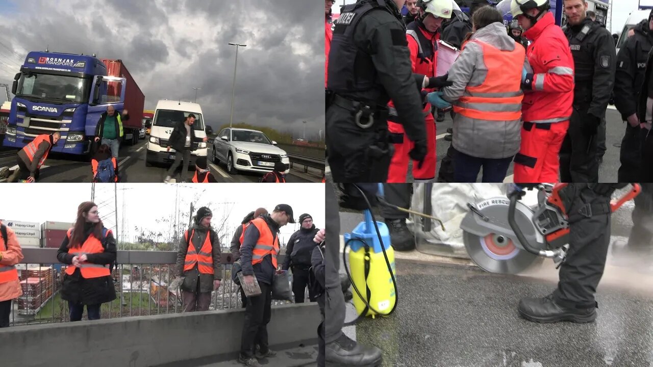 🟢[Demo] "Letzte Generation": blockiert Köhlbrandbrücke Polizei muss mit schwerem Gerät anrücken