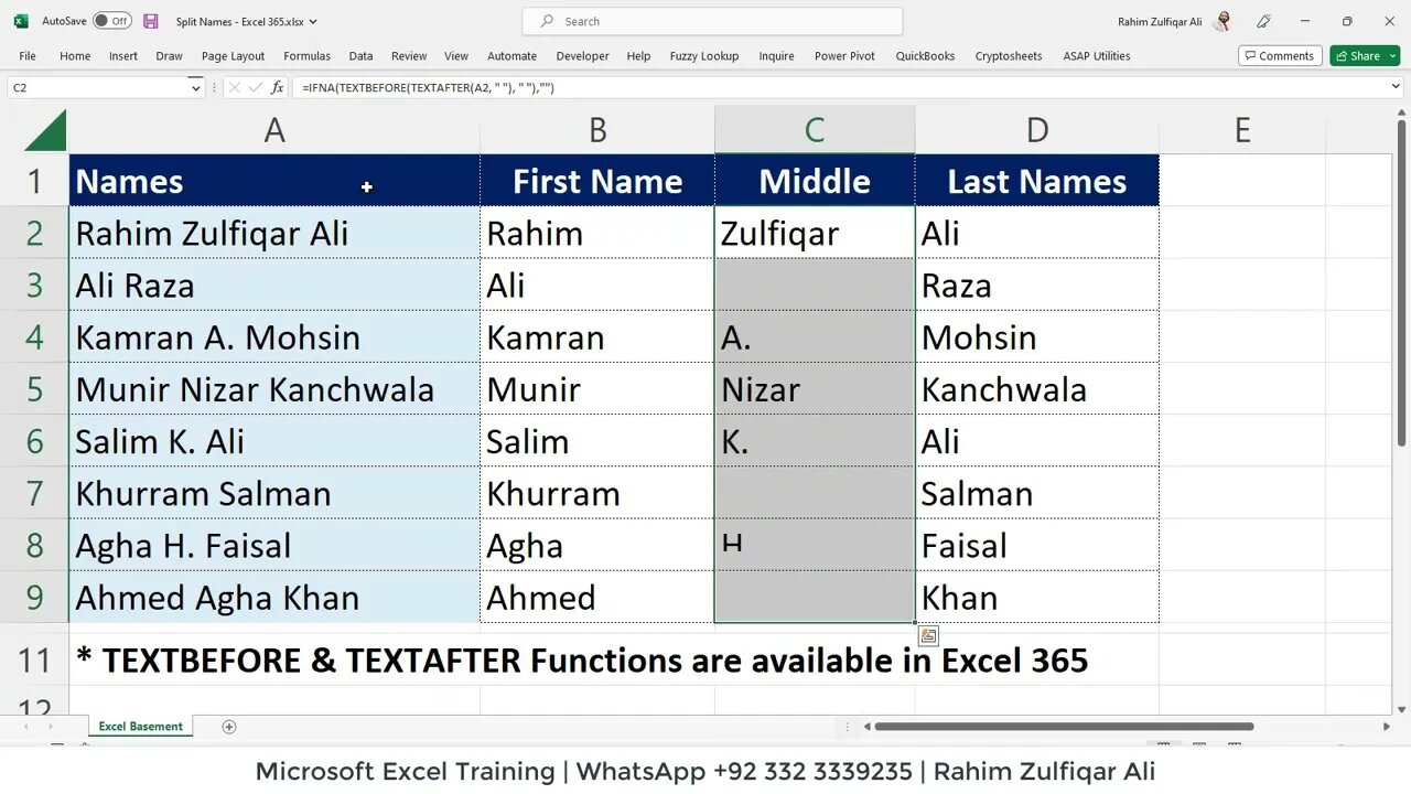 Extract First, Middle & Last Names from a list of Names in Microsoft Excel