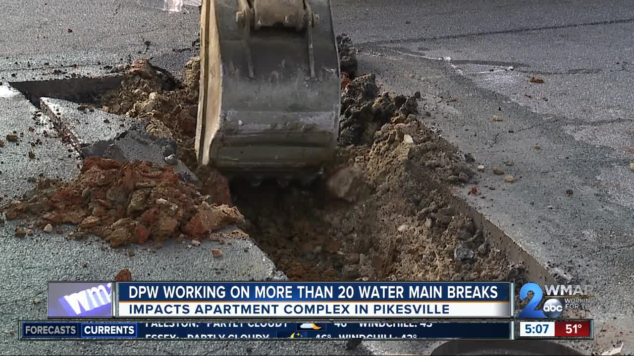 DPW repairing 17 water main breaks including to Pikesville apartment complex