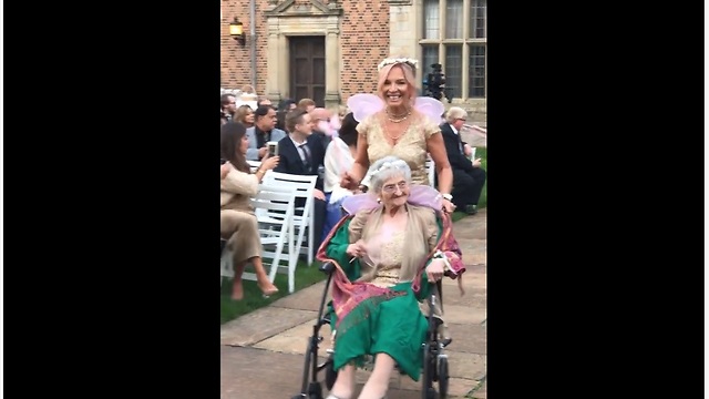 Grandma is flower girl for bride's wedding