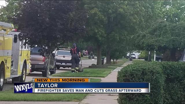 Video shows metro Detroit firefighter cutting grass of man he just saved