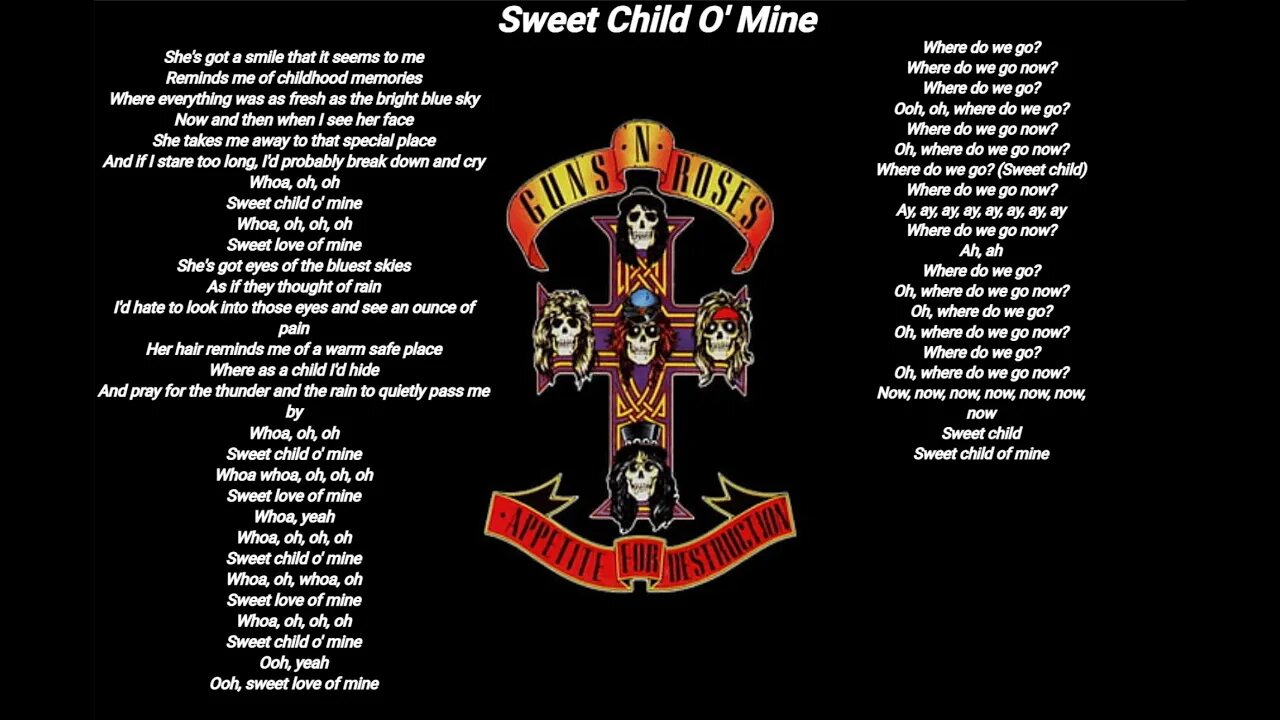 Guns N' Roses - Sweet Child O' Mine - Guns N' Roses lyrics [HQ]