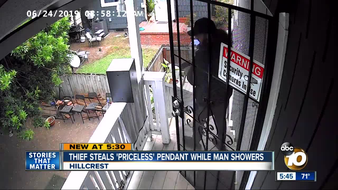 Thief steals priceless pendant while man showers