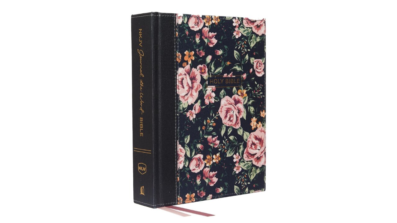 NKJV, Journal the Word Bible, Cloth over Board, Gray Floral, Red Letter - CHECK IN DESCRITION