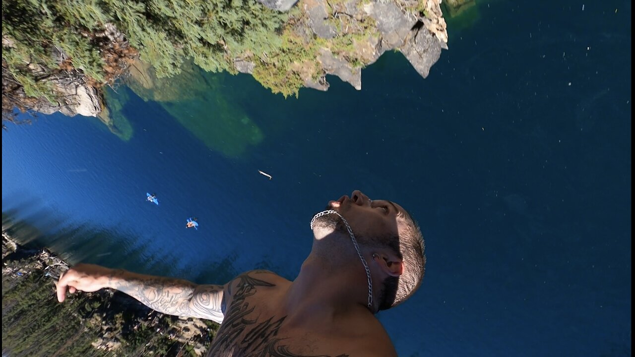 Horse Shoe lake. 80 Foot Cliff Jump Gainer.