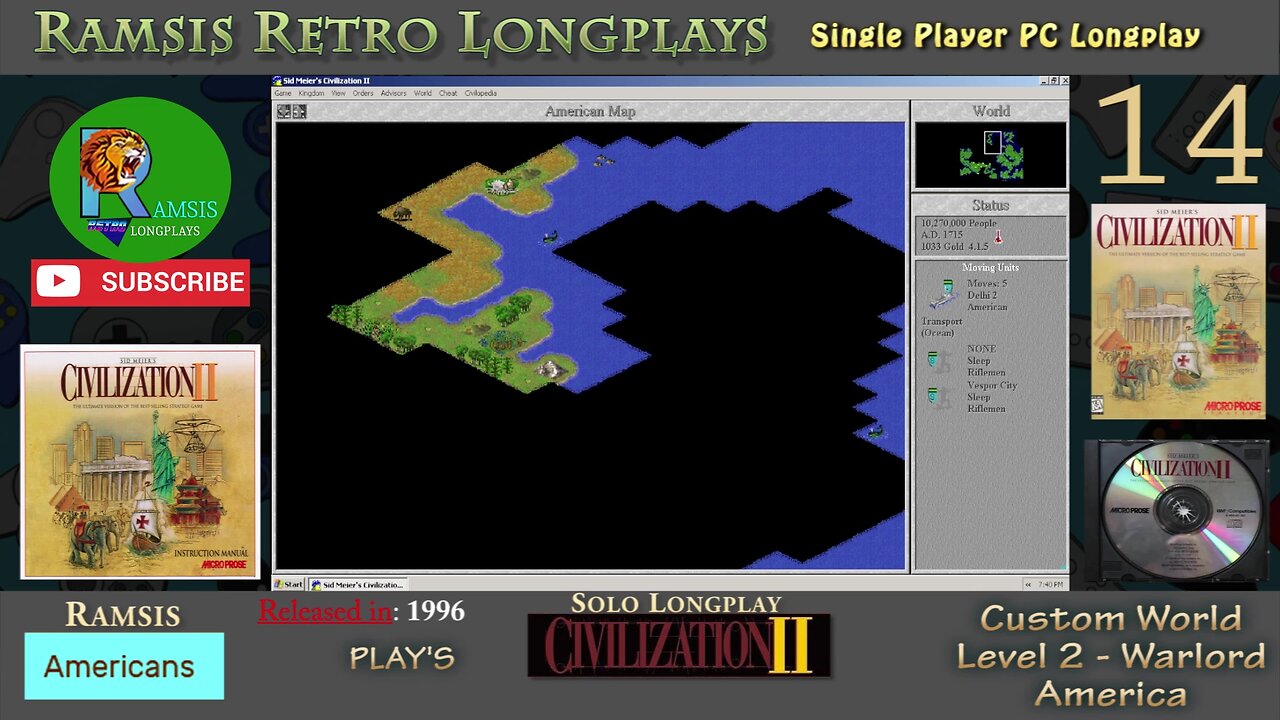 Sid Meier's Civilization II | 1996 | Windows PC | Warlord | America - Episode #14 | Let's Play