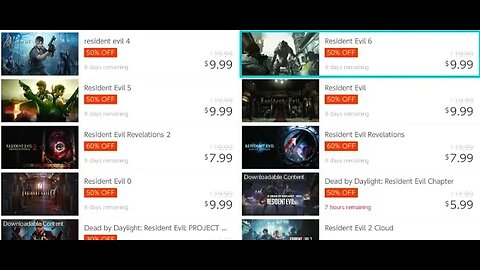 Resident Evil games on sale in the Nintendo switch E-shop.