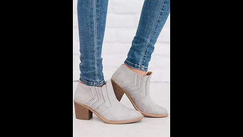 Solid Round Toe Heeled Boots for Women, Shoes