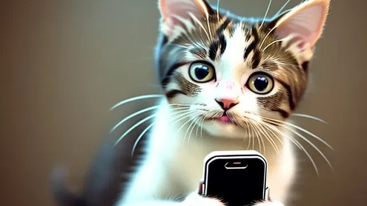 Cute Cat Using Cell Phone