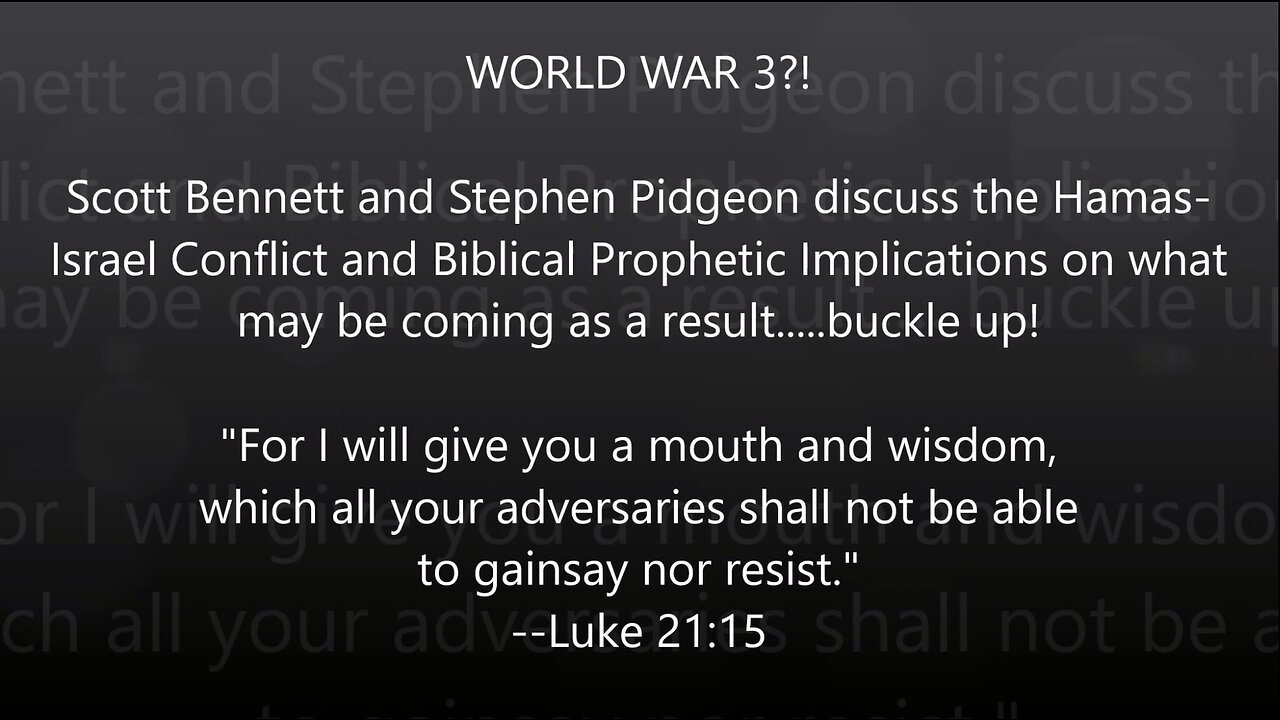 2023-10-11 Dr. Stephen Pidgeon: The Hamas-Israel Conflict and Biblical Prophetic Implications.