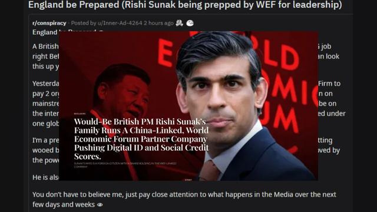 RISHI SUNAK - WEF FRONT MAN - ALL PLANNED IN ADVANCE, JUST LIKE THE FAKE PANDEMIC/'VIRUS' DEMOCIDE