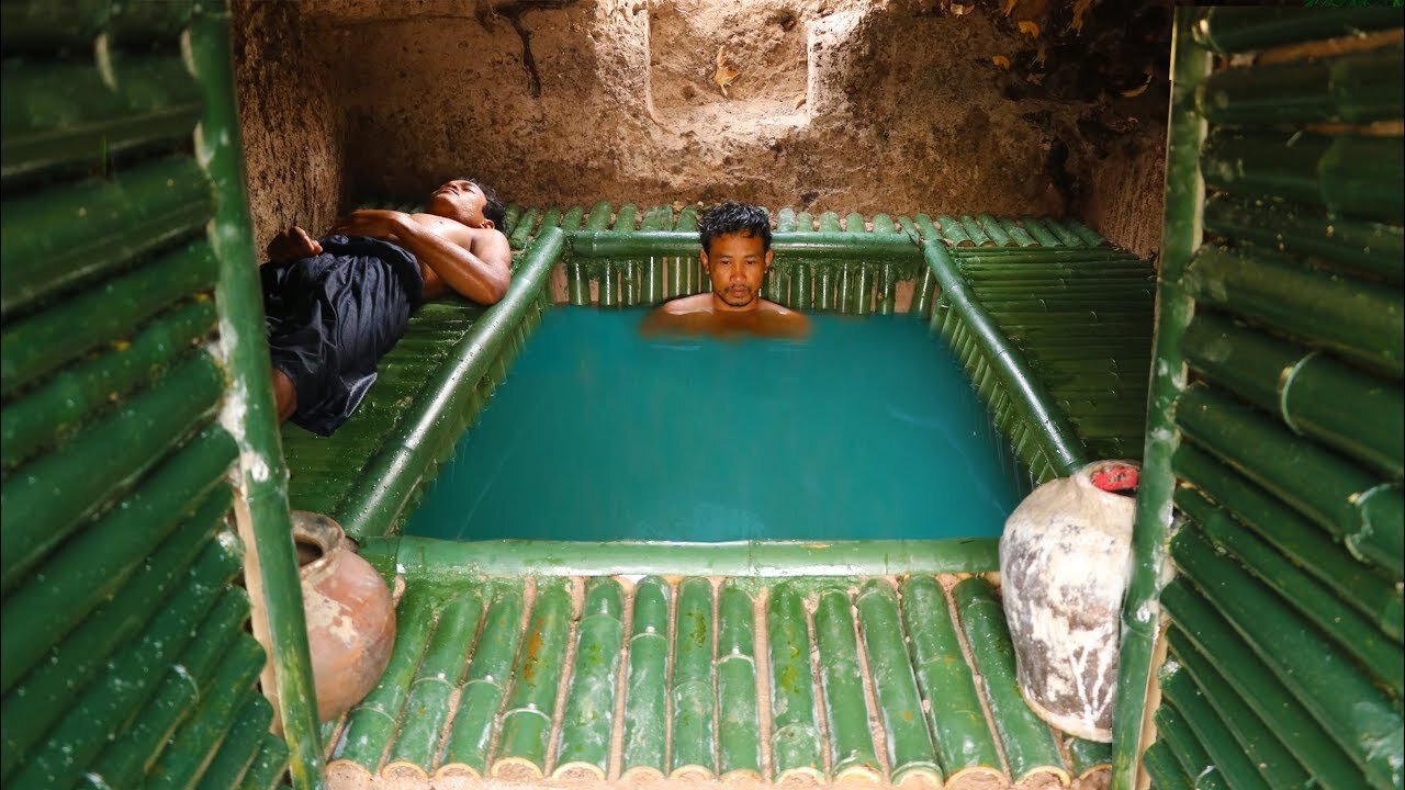 Dig Hole Ground to build Mini Swimming Pool in Underground Secret House