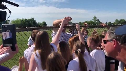 Jason Seaman meets students at baseball game