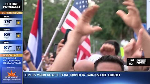 Hundreds of Cuban protesters take to Tampa streets to show their support for protesters in Cuba