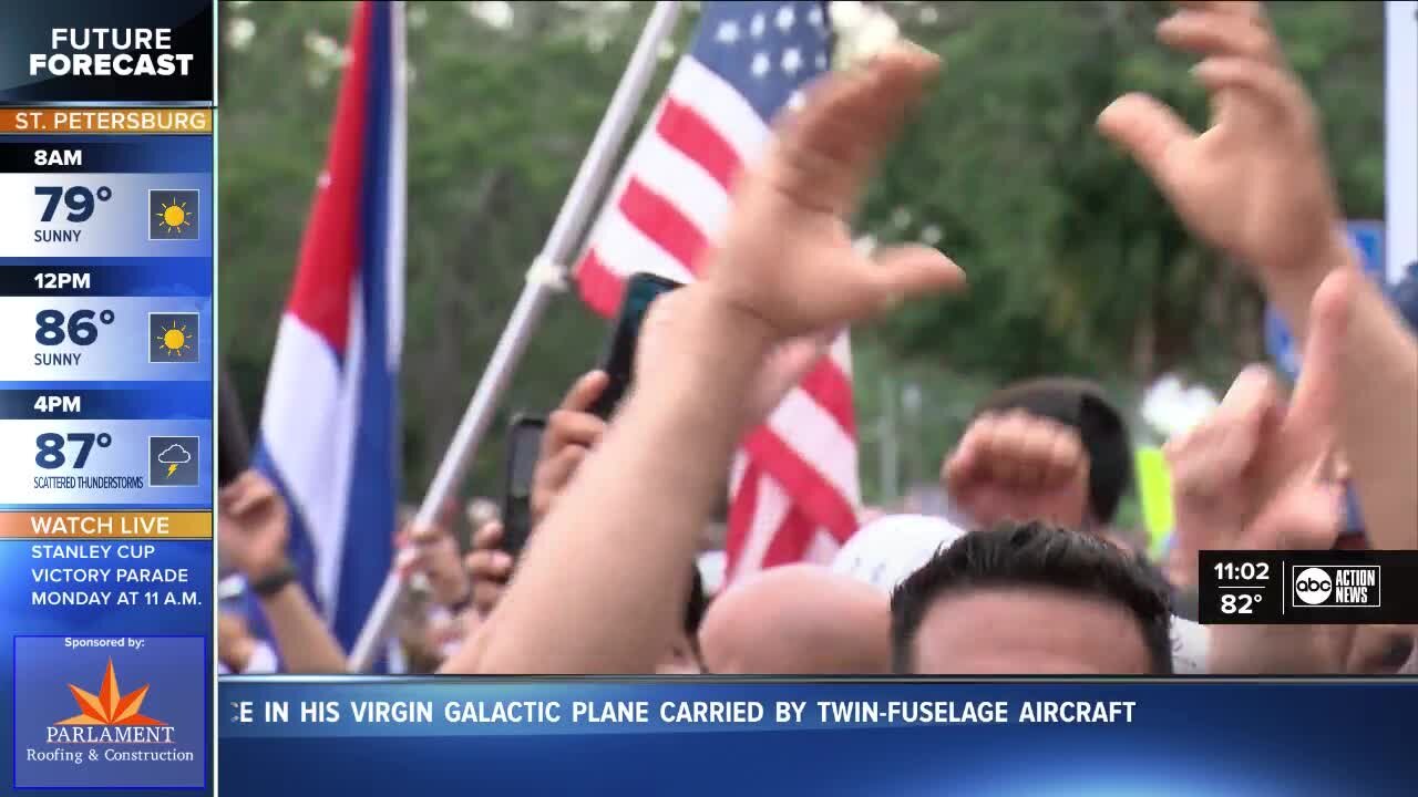 Hundreds of Cuban protesters take to Tampa streets to show their support for protesters in Cuba