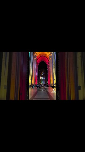 Cathedral of St. John the Divine in NYC lit up in LGBT colors for pride month