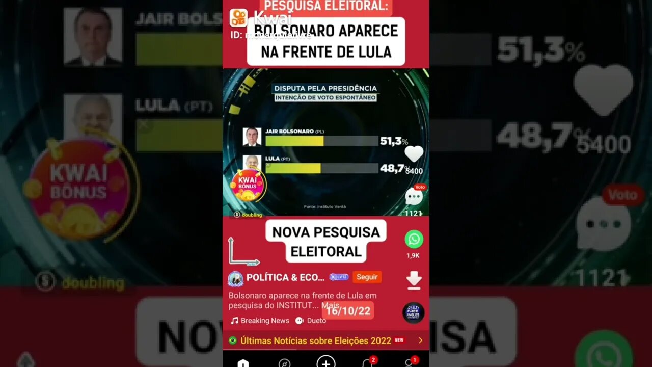 Nova pesquisa eleitoral mostra virada de Bolsonaro contra lula