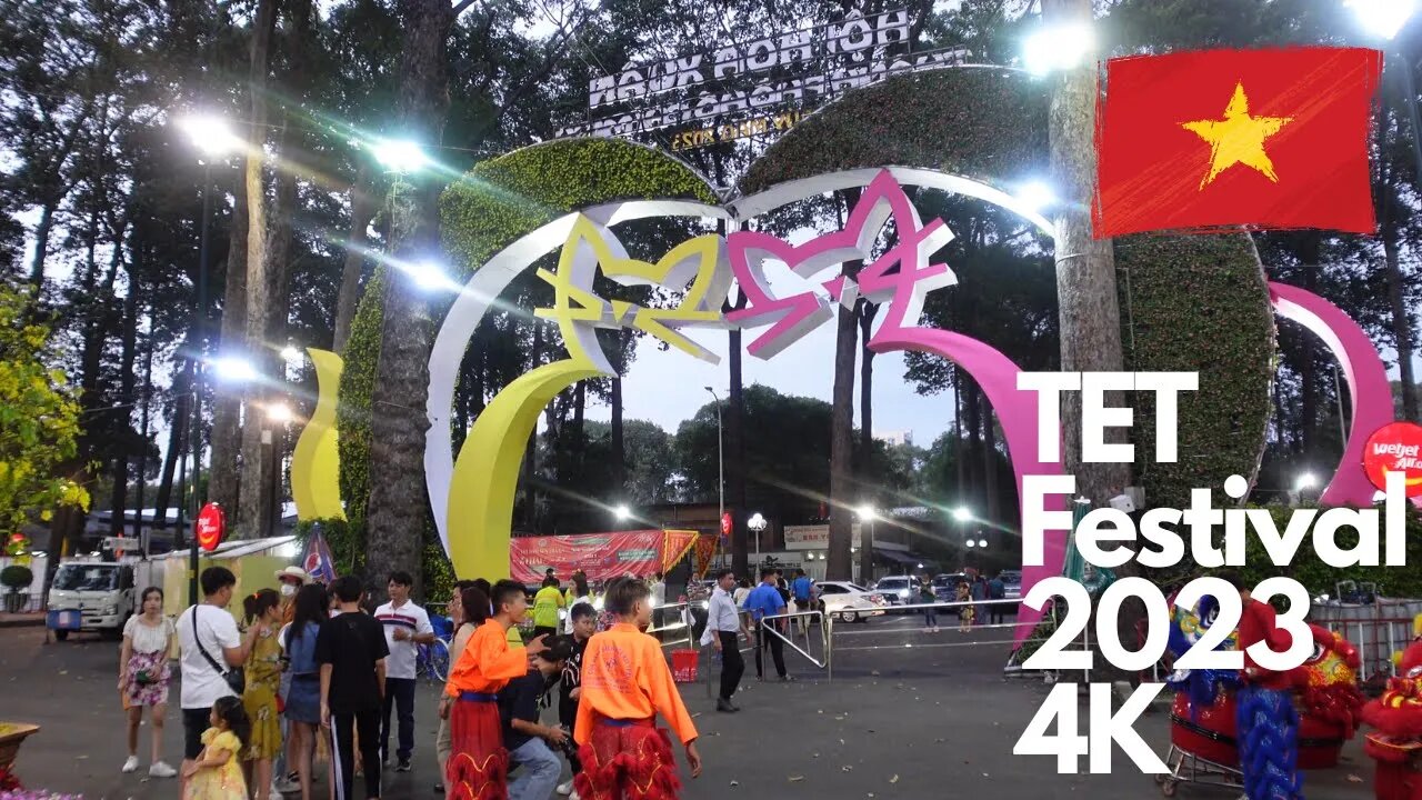 Tao Dan Park TET Festival | Full Tour | 4K Vietnam 2023 🇻🇳