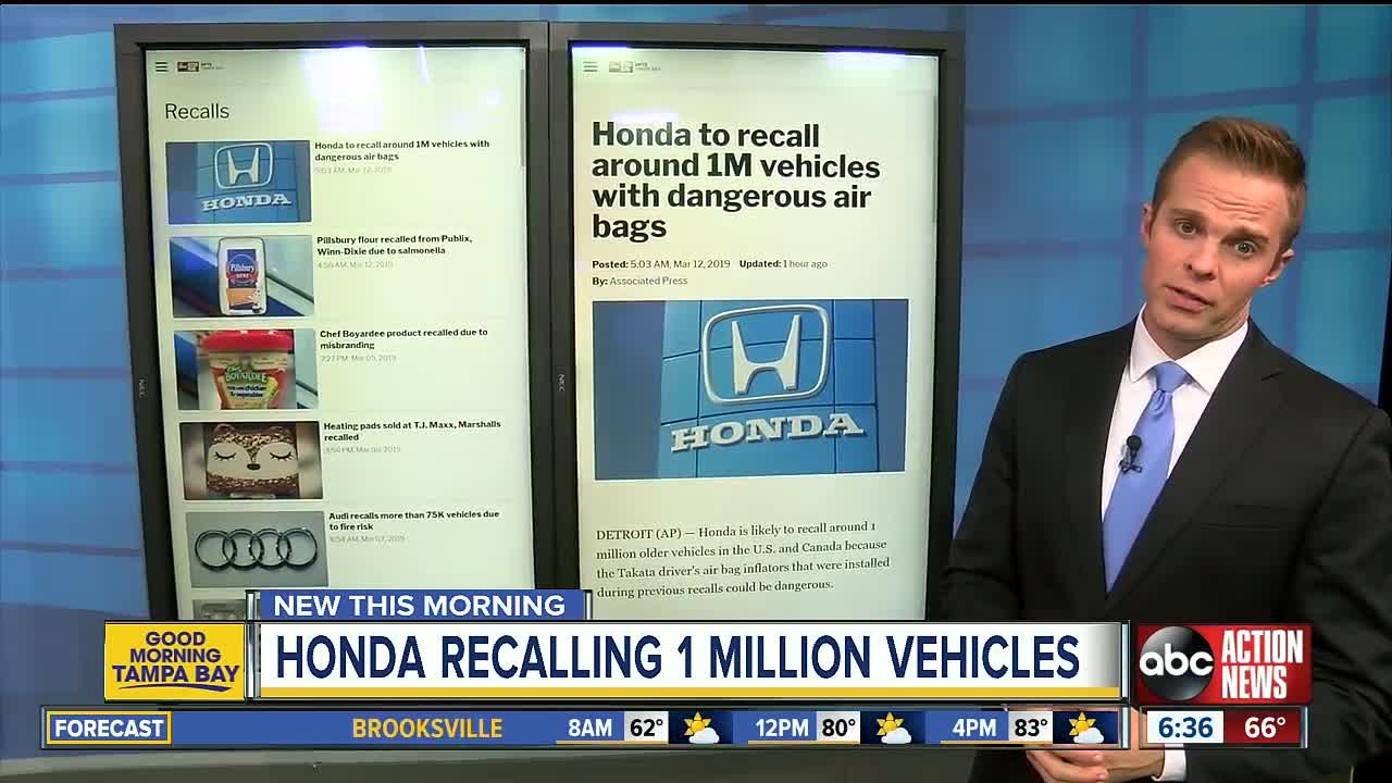 Honda to recall around 1M vehicles with dangerous air bags