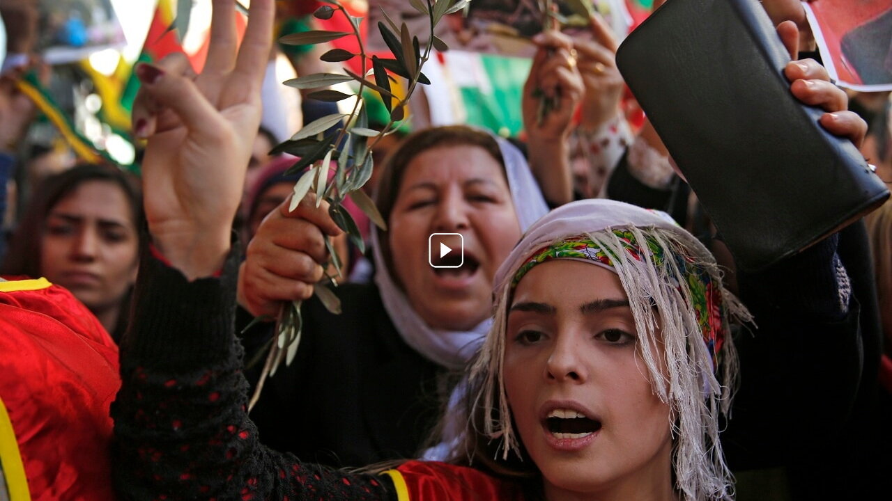 Afrin - Syrian Kurds demonstrate against Turkish military operation