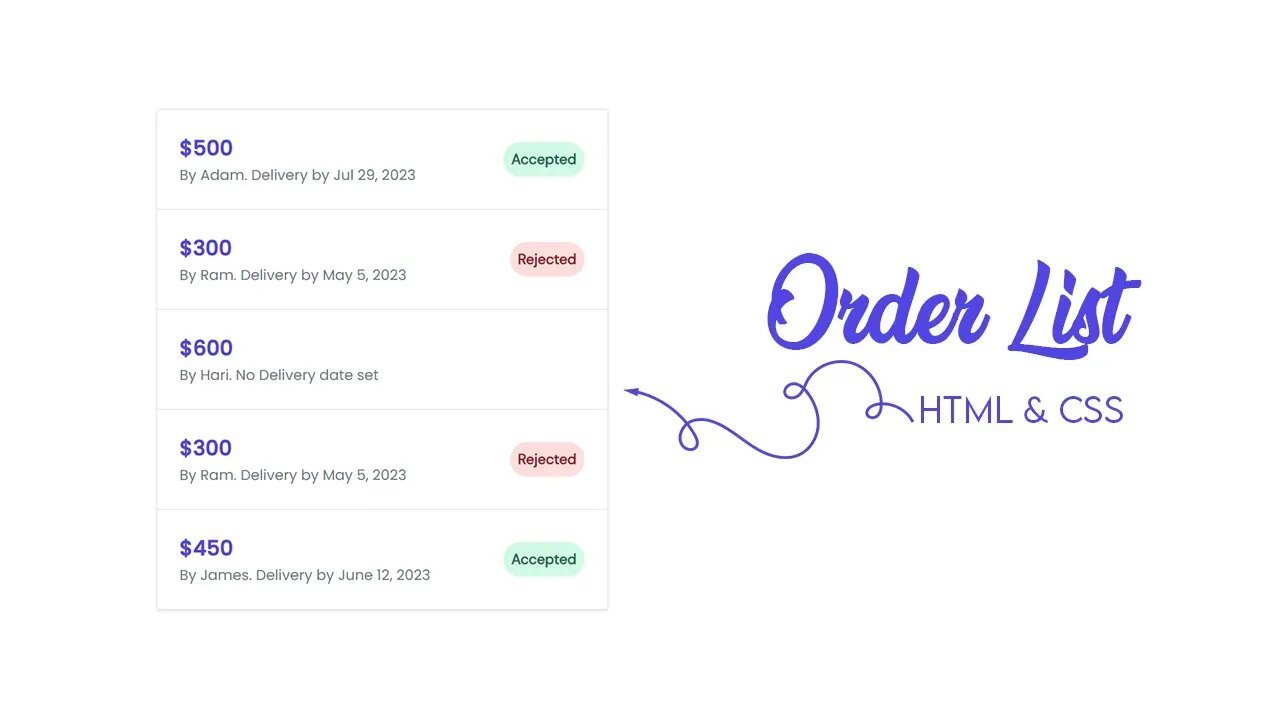 Create Order List Web Design | HTML & CSS | Cyper Coder